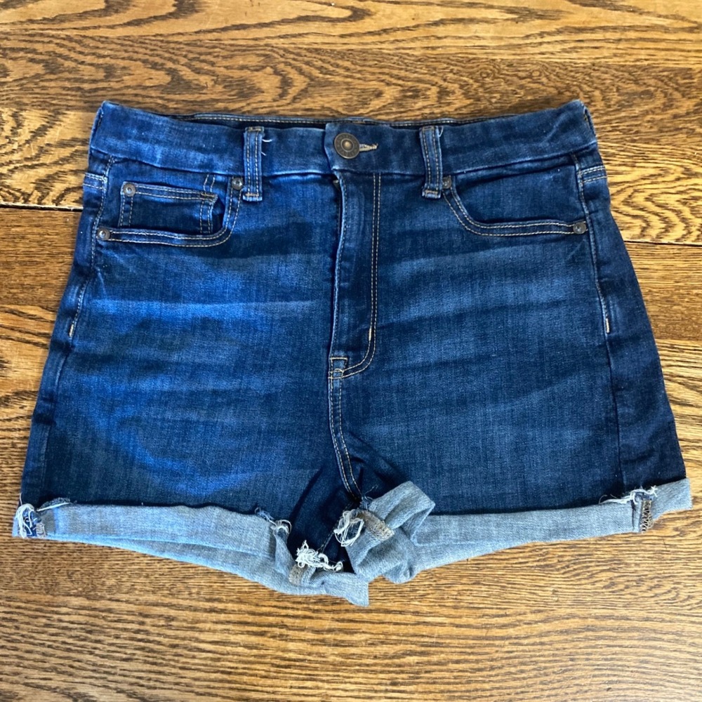 American Eagle Curvy Hi-Rise Shortie Dark Wash Denim Shorts Womens Size 8
